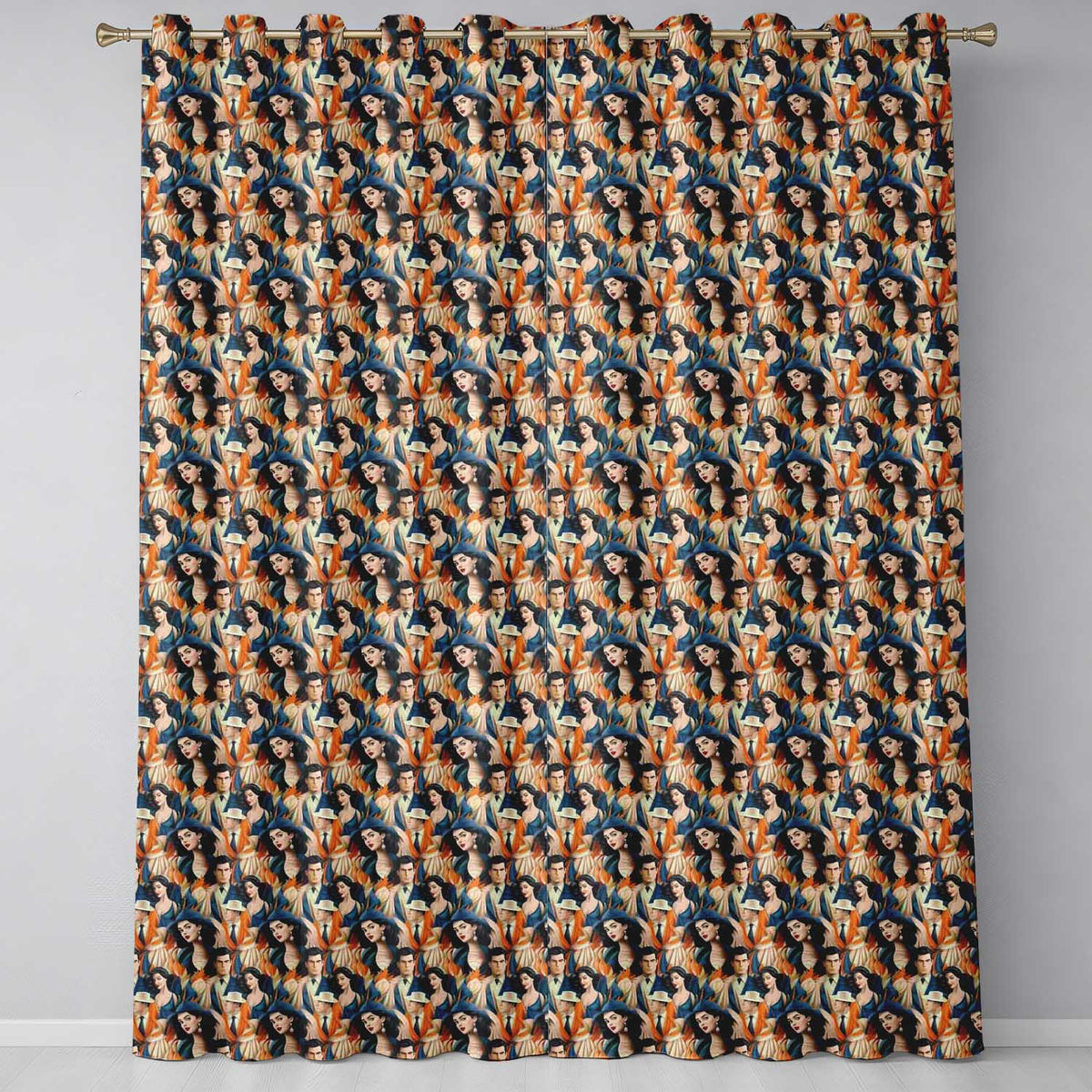 Art Deco Fashion Couple Stylish Seamless Pattern Readymade Eyelet Ring Top Thermal 100% Blackout Curtains