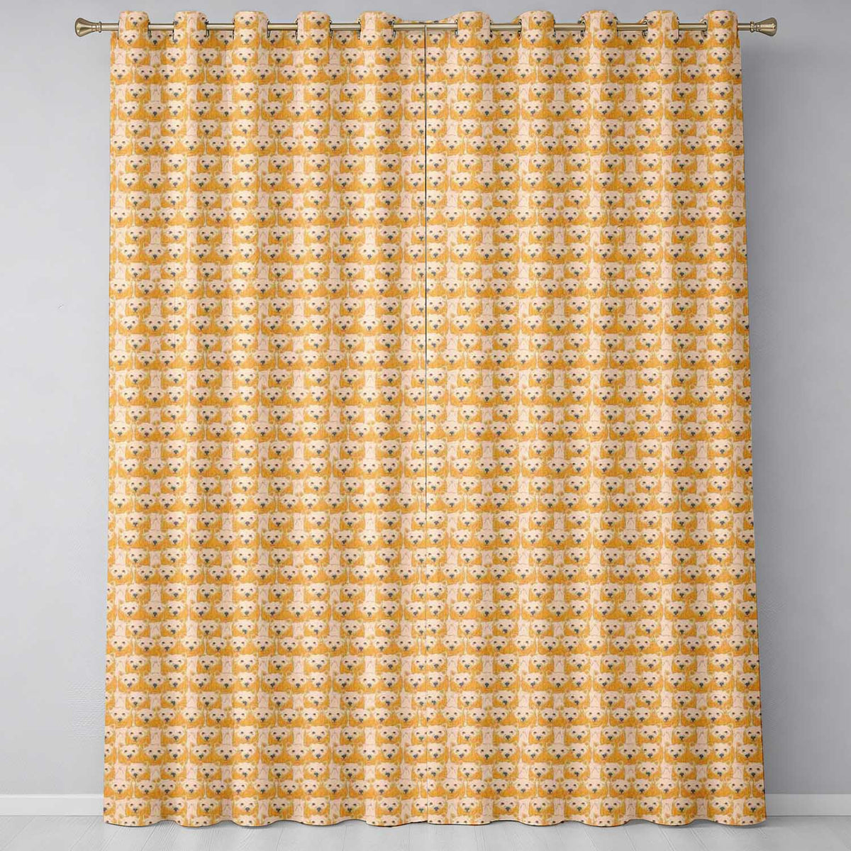 Cute Bear Faces Repeating Animal Seamless Pattern Readymade Eyelet Ring Top Thermal 100% Blackout Curtains