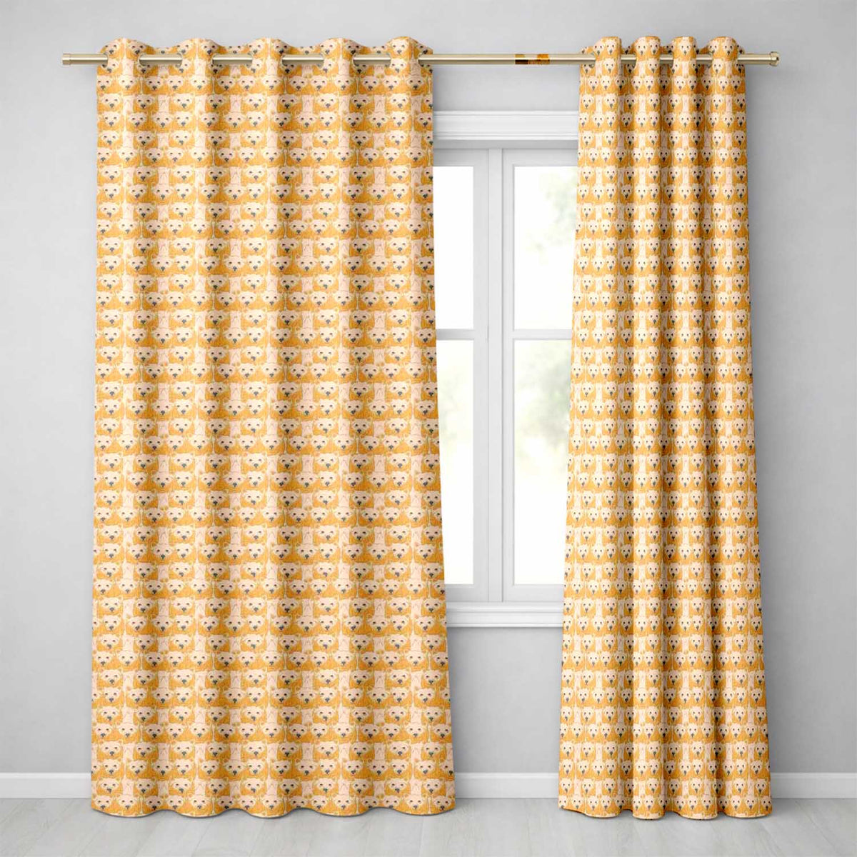 Cute Bear Faces Repeating Animal Seamless Pattern Readymade Eyelet Ring Top Thermal 100% Blackout Curtains