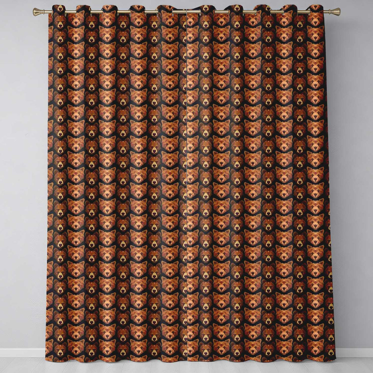 Brown Bear Faces Wildlife Animal Seamless Pattern Readymade Eyelet Ring Top Thermal 100% Blackout Curtains
