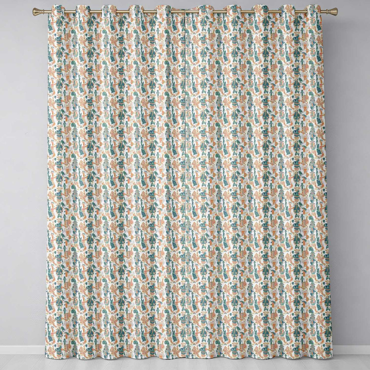 Colorful Tribal Cultural Symbols Seamless Pattern Readymade Eyelet Ring Top Thermal 100% Blackout Curtains
