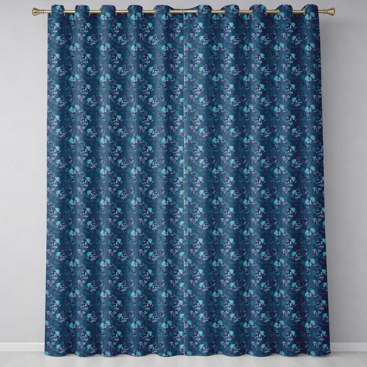 Teal Orchid Bloom Seamless Pattern Soft Artistic Floral Design Readymade Eyelet Ring Top Thermal 100% Blackout Curtains