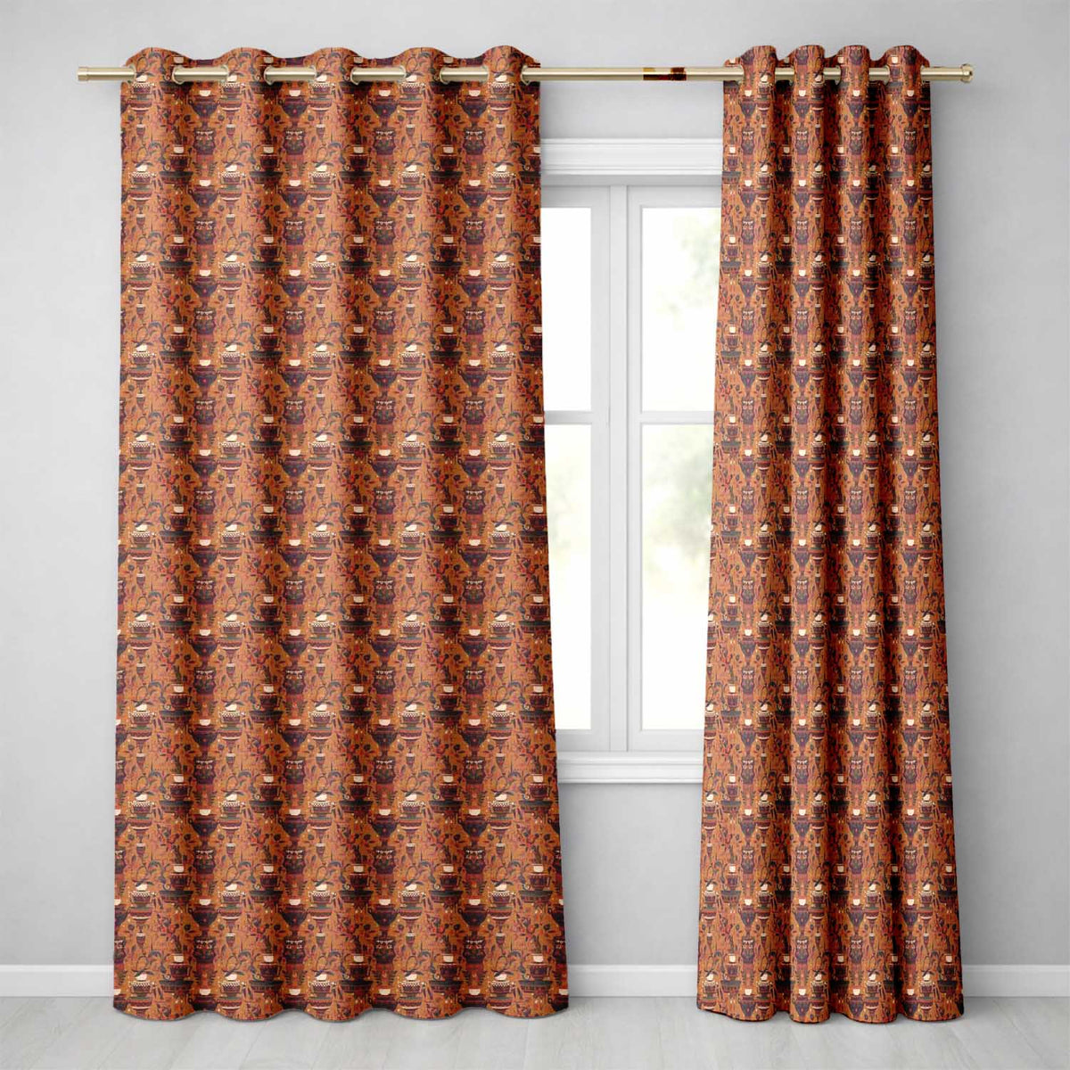 Boho Ceramic Pots and Plants Seamless Pattern Warm Earthy Decor Readymade Eyelet Ring Top Thermal 100% Blackout Curtains