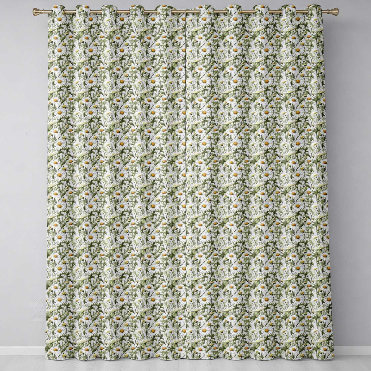 White Daisy Flower Garden Seamless Pattern Fresh Botanical Nature Readymade Eyelet Ring Top Thermal 100% Blackout Curtains