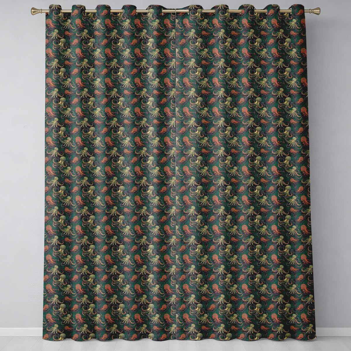 Decorative Octopus Marine Seamless Pattern Detailed Ocean Life Artwork Readymade Eyelet Ring Top Thermal 100% Blackout Curtains