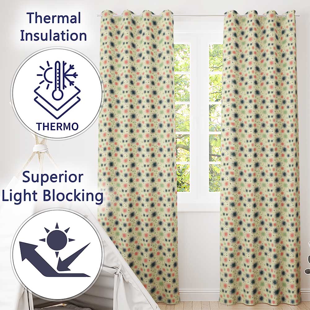 Vintage Pastel Fireworks Starburst Seamless Pattern Celebration Design Readymade Eyelet Ring Top Thermal 100% Blackout Curtains