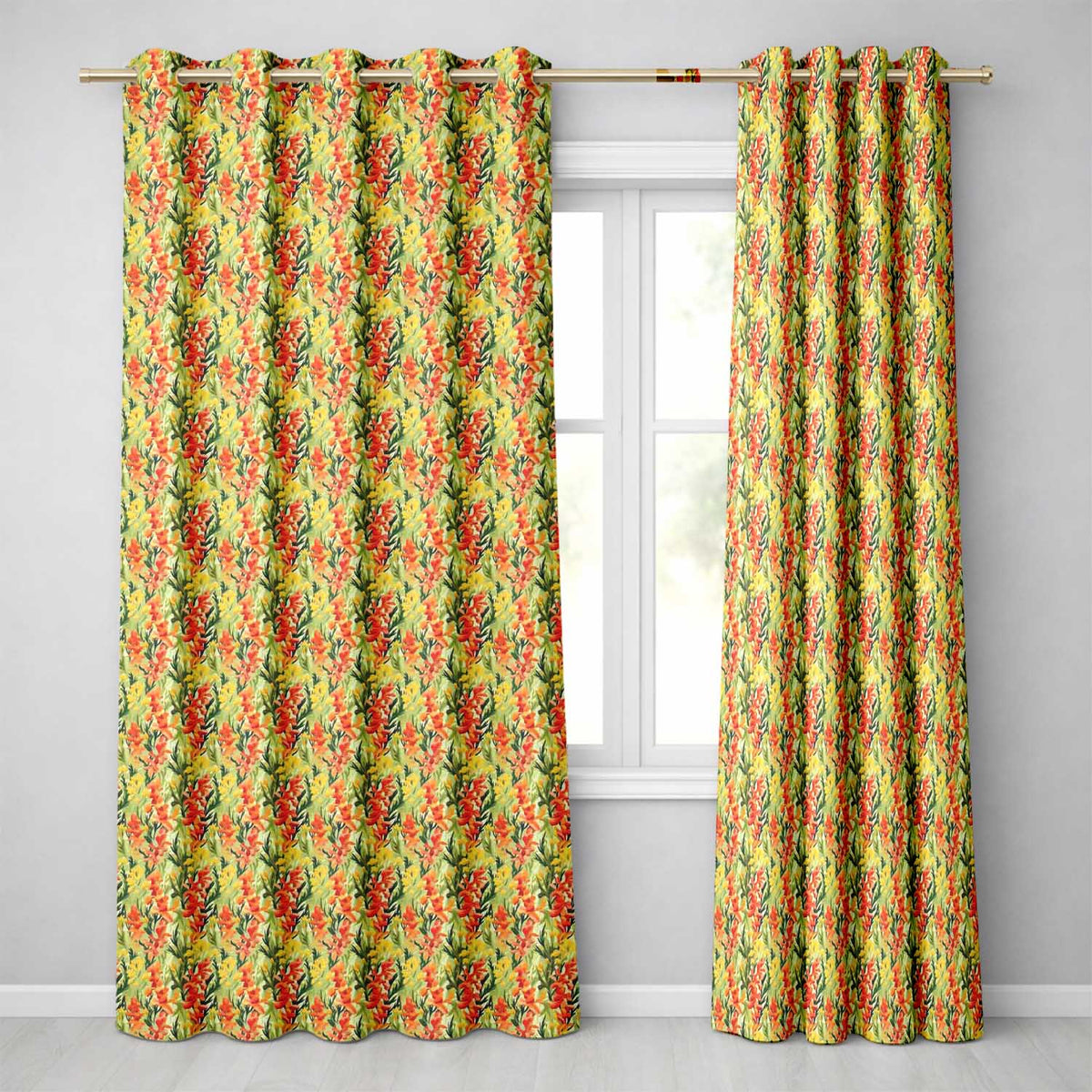 Orange Wildflower Meadow Seamless Pattern Botanical Nature Design Readymade Eyelet Ring Top Thermal 100% Blackout Curtains