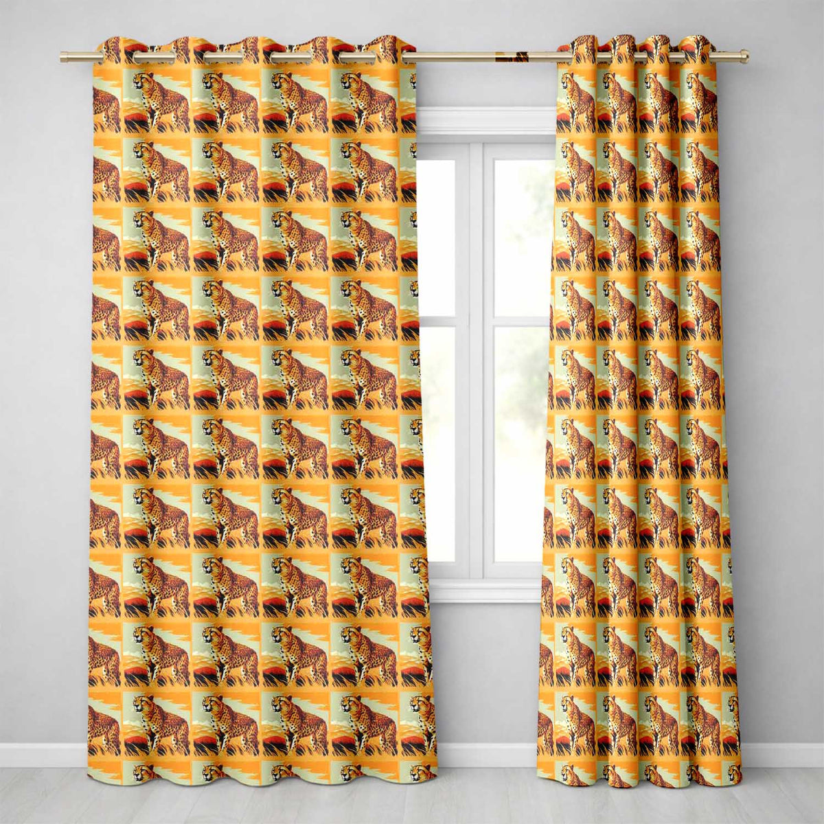 Cheetah Safari Illustration Warm Tones Seamless Pattern Wildlife Design Readymade Eyelet Ring Top Thermal 100% Blackout Curtains