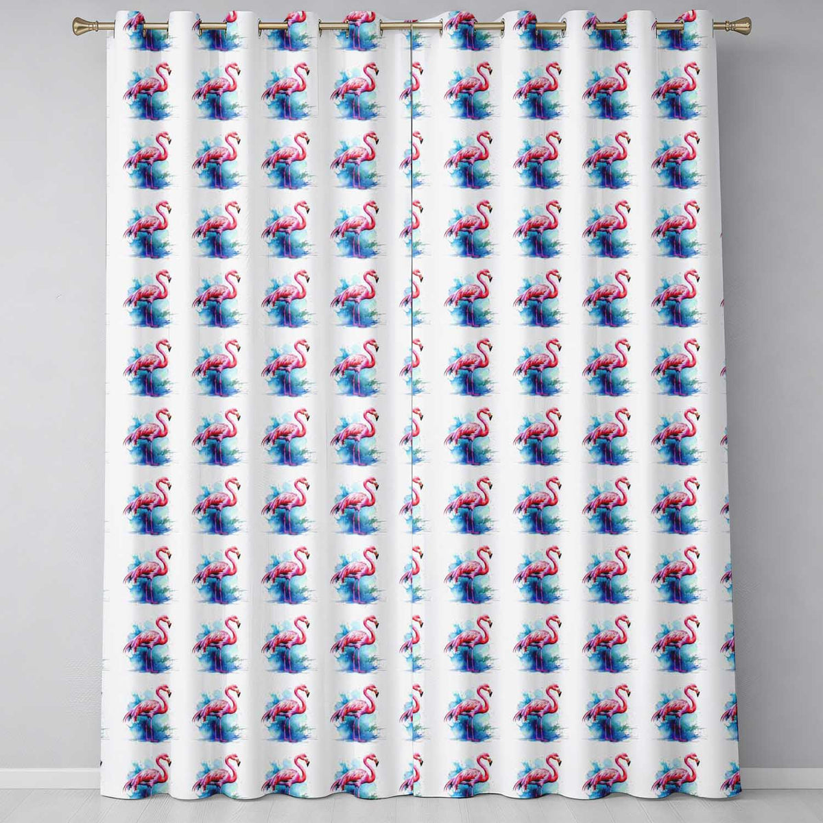 Pink Flamingo Watercolor Splash Seamless Pattern Tropical Bird Art Readymade Eyelet Ring Top Thermal 100% Blackout Curtains