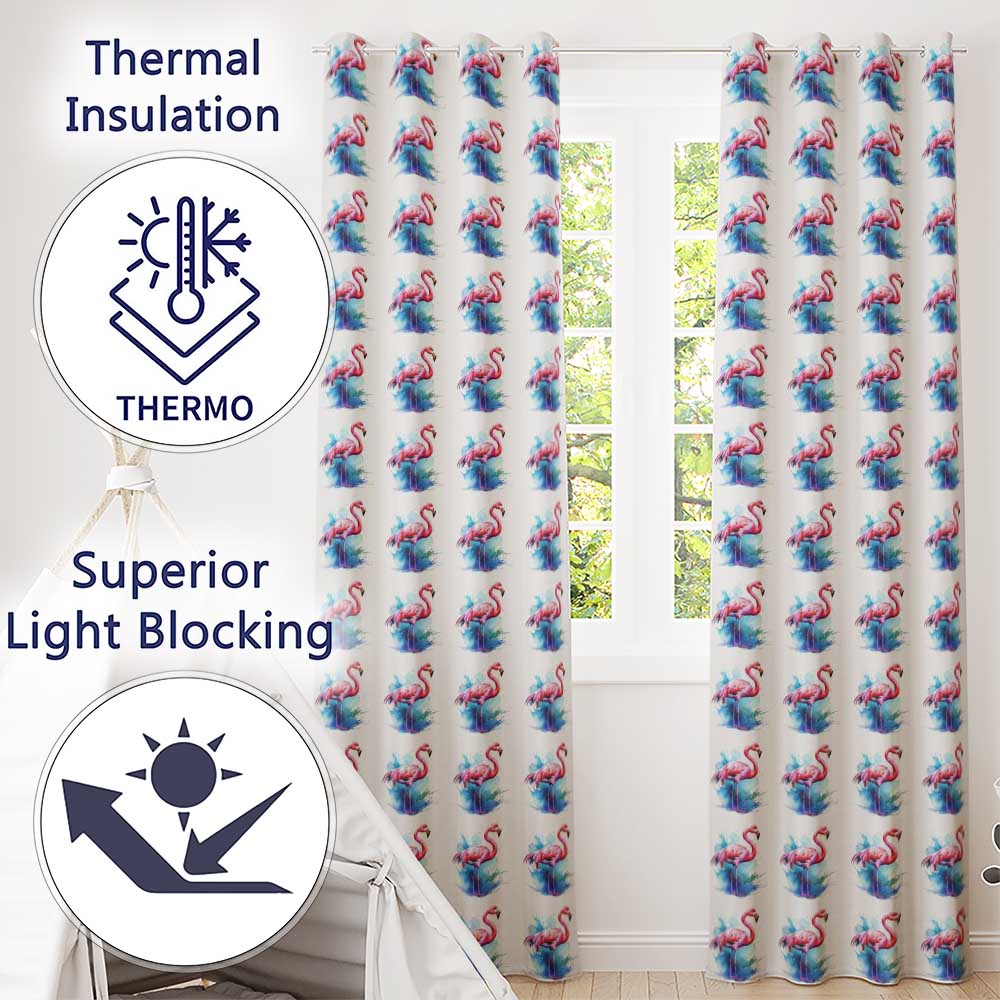 Pink Flamingo Watercolor Splash Seamless Pattern Tropical Bird Art Readymade Eyelet Ring Top Thermal 100% Blackout Curtains