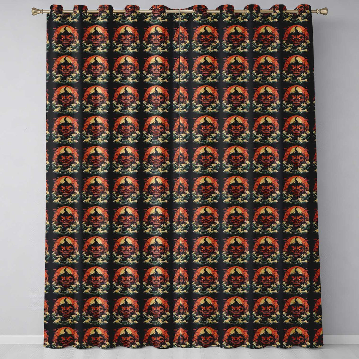 Dark Halloween Pumpkin Demon Face Seamless Pattern Spooky Design Readymade Eyelet Ring Top Thermal 100% Blackout Curtains