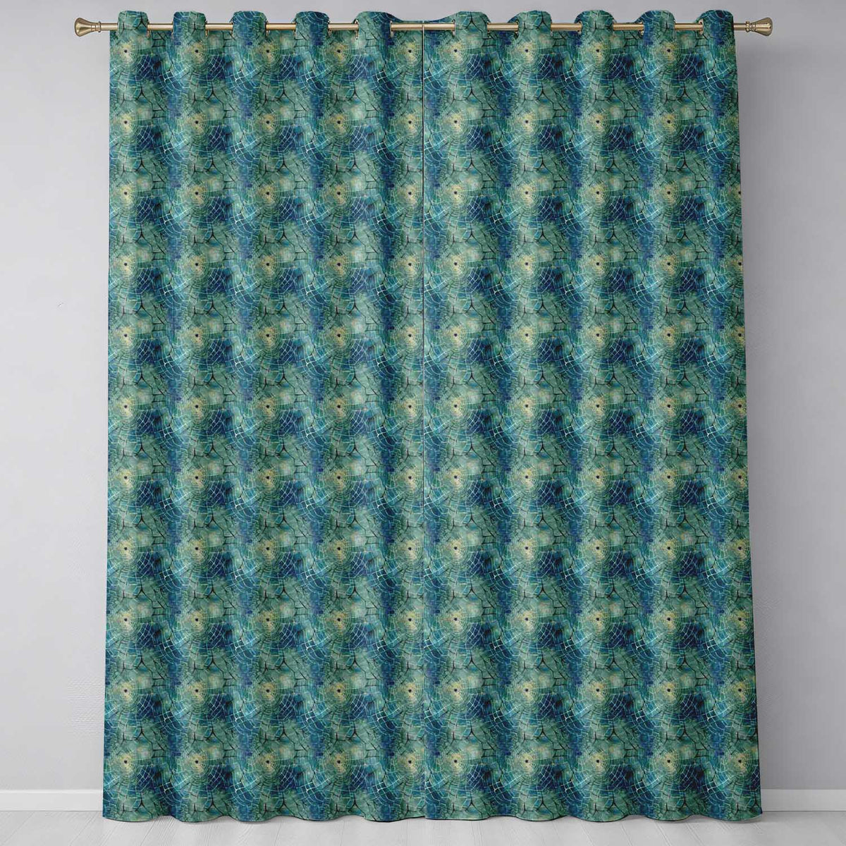 Teal Watercolor Spider Web Pattern with Abstract Texture Seamless Design Readymade Eyelet Ring Top Thermal 100% Blackout Curtains