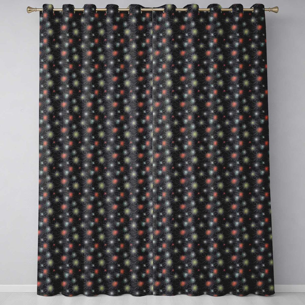 Dark Gothic Spider Web Pattern with Glowing Centers Seamless Halloween Design Readymade Eyelet Ring Top Thermal 100% Blackout Curtains