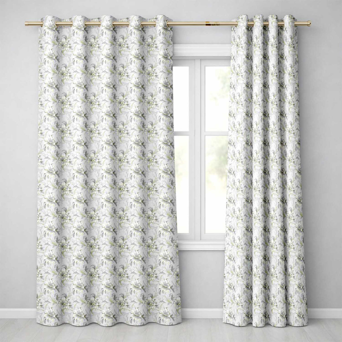 Elegant Beige Floral Vintage Seamless Pattern Readymade Eyelet Ring Top Thermal 100% Blackout Curtains
