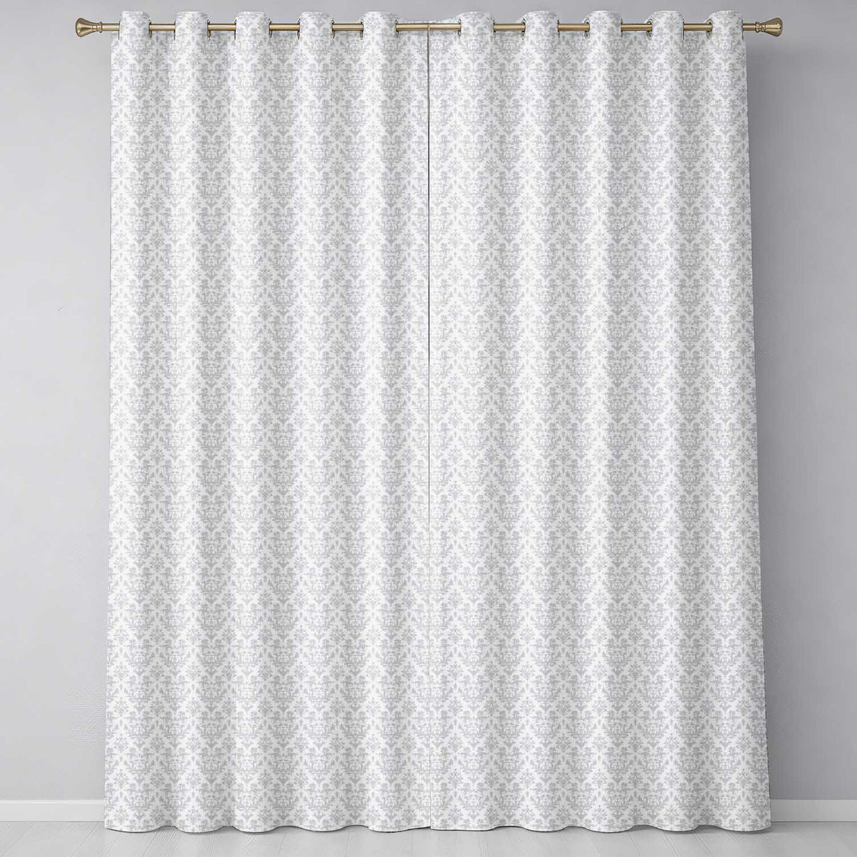 Elegant Grey Damask Vintage Floral Seamless Pattern Readymade Eyelet Ring Top Thermal 100% Blackout Curtains