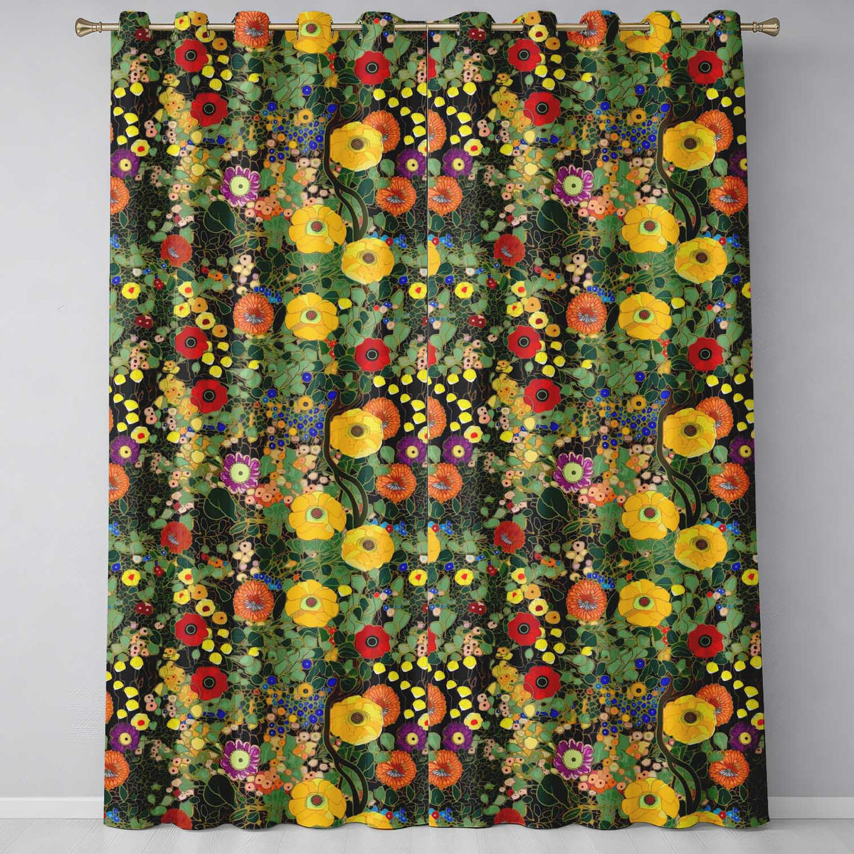 Botanical Abstract Flowers Intricate Lines Bold Colors Seamless Pattern Design Readymade Eyelet Ring Top Thermal 100% Blackout Curtains