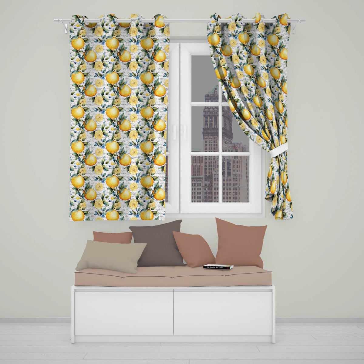 Lemon Botanical Script Background Seamless Pattern Readymade Eyelet Ring Top Thermal 100% Blackout Curtains