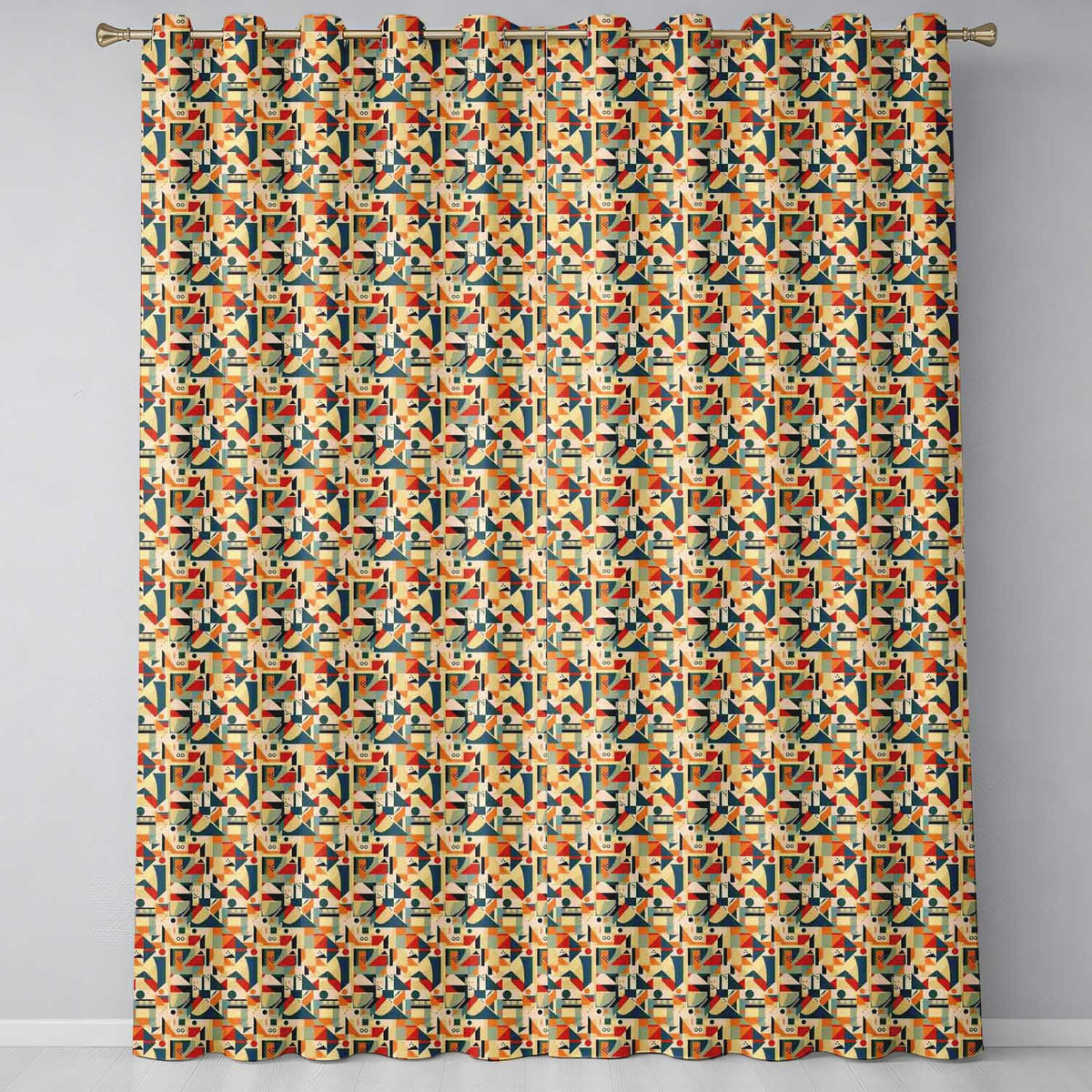 Modern Geometric Shapes Beige Blue Orange Seamless Pattern Readymade Eyelet Ring Top Thermal 100% Blackout Curtains