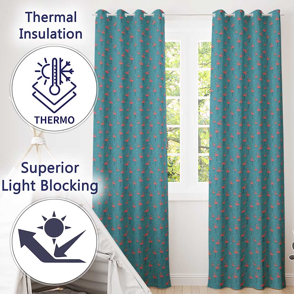 Minimal Flamingo Birds Teal Background Cute Seamless Pattern Readymade Eyelet Ring Top Thermal 100% Blackout Curtains