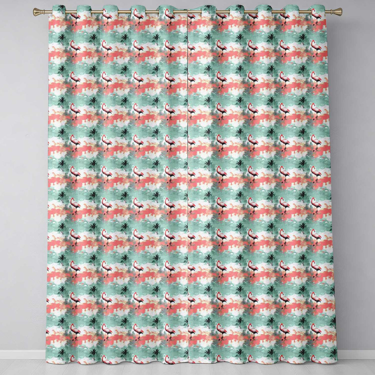 Artistic Flamingo Silhouettes with Abstract Tropical Brush Seamless Pattern Readymade Eyelet Ring Top Thermal 100% Blackout Curtains