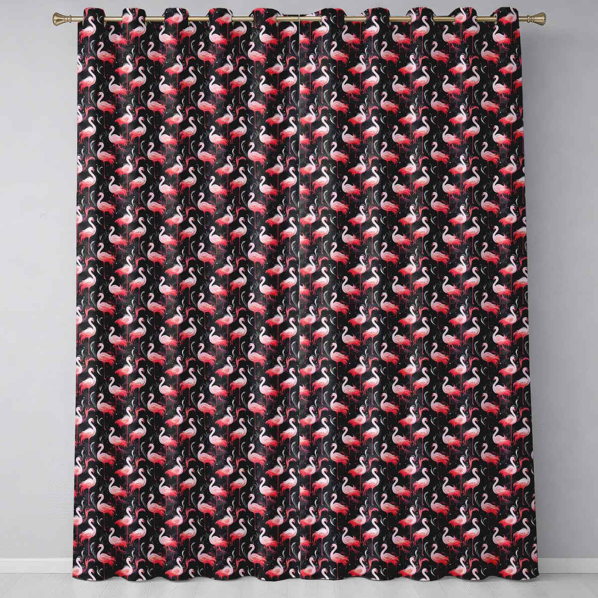 Vintage Style Flamingo Birds with Tropical Plants Seamless Pattern Readymade Eyelet Ring Top Thermal 100% Blackout Curtains