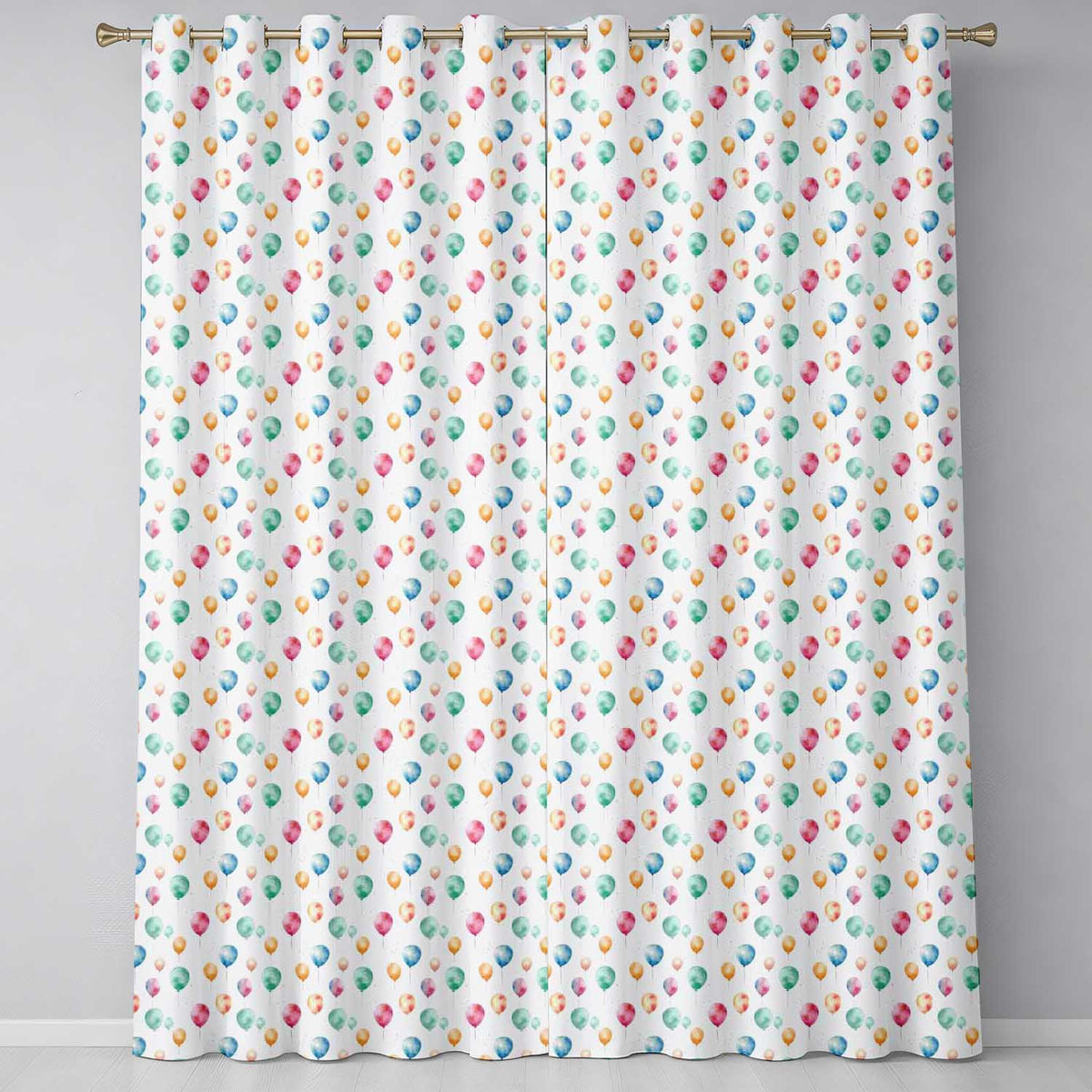 Watercolor Colorful Floating Balloons Seamless Pattern Light Celebration Design Readymade Eyelet Ring Top Thermal 100% Blackout Curtains