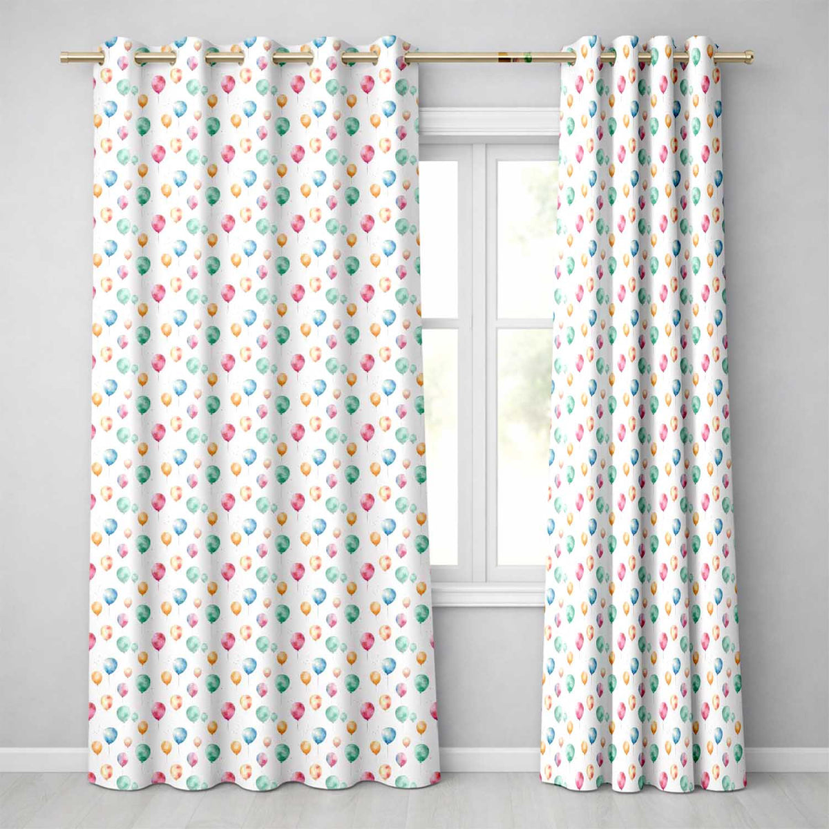 Watercolor Colorful Floating Balloons Seamless Pattern Light Celebration Design Readymade Eyelet Ring Top Thermal 100% Blackout Curtains