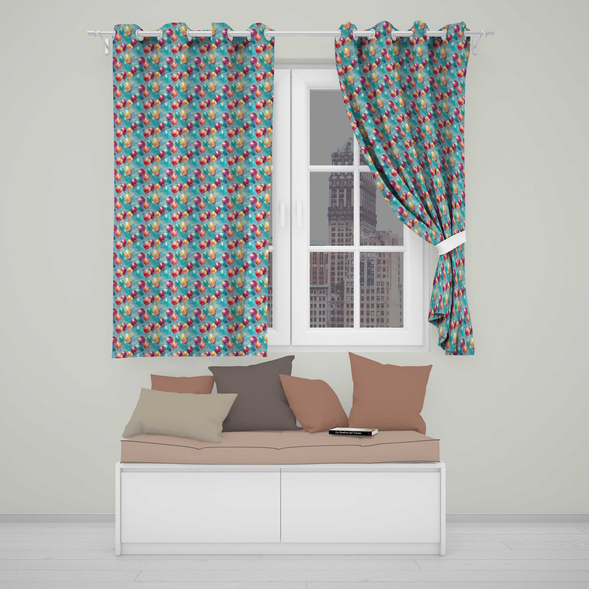Vibrant Painted Balloon Cluster Seamless Pattern Festive Background Design Readymade Eyelet Ring Top Thermal 100% Blackout Curtains
