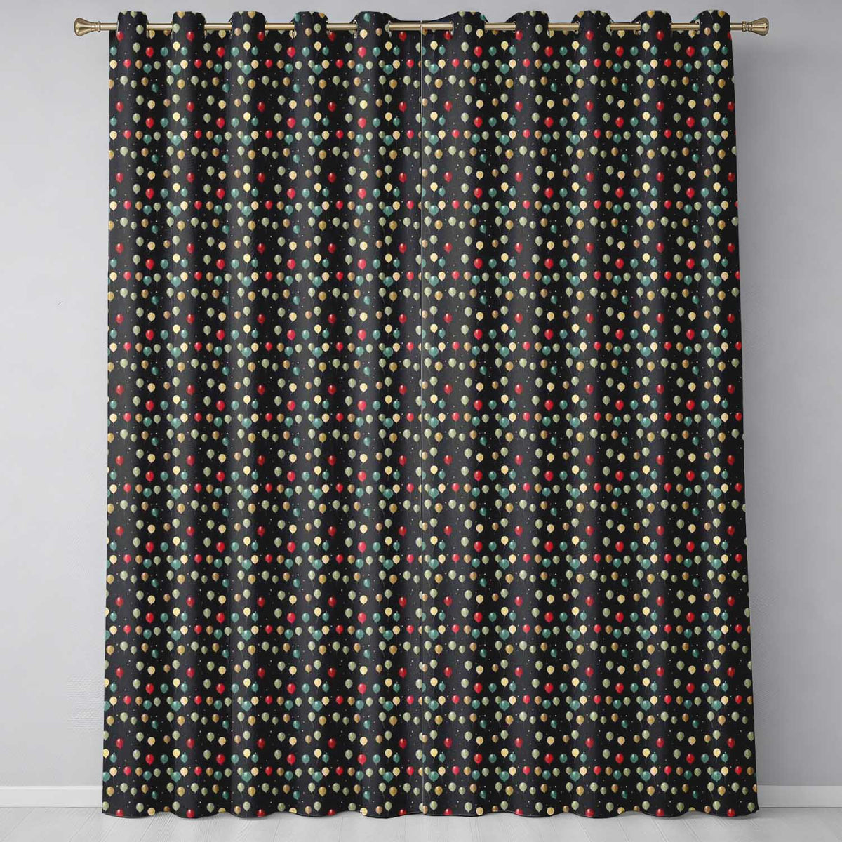 Dark Night Sky Balloon Celebration Seamless Pattern Elegant Party Theme Design Readymade Eyelet Ring Top Thermal 100% Blackout Curtains