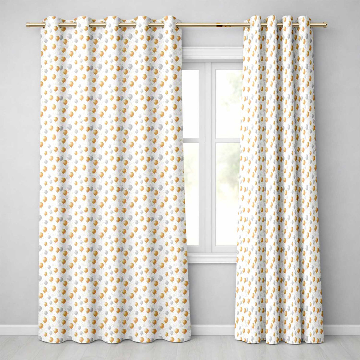 Elegant Gold and White Balloons Confetti Seamless Pattern Readymade Eyelet Ring Top Thermal 100% Blackout Curtains