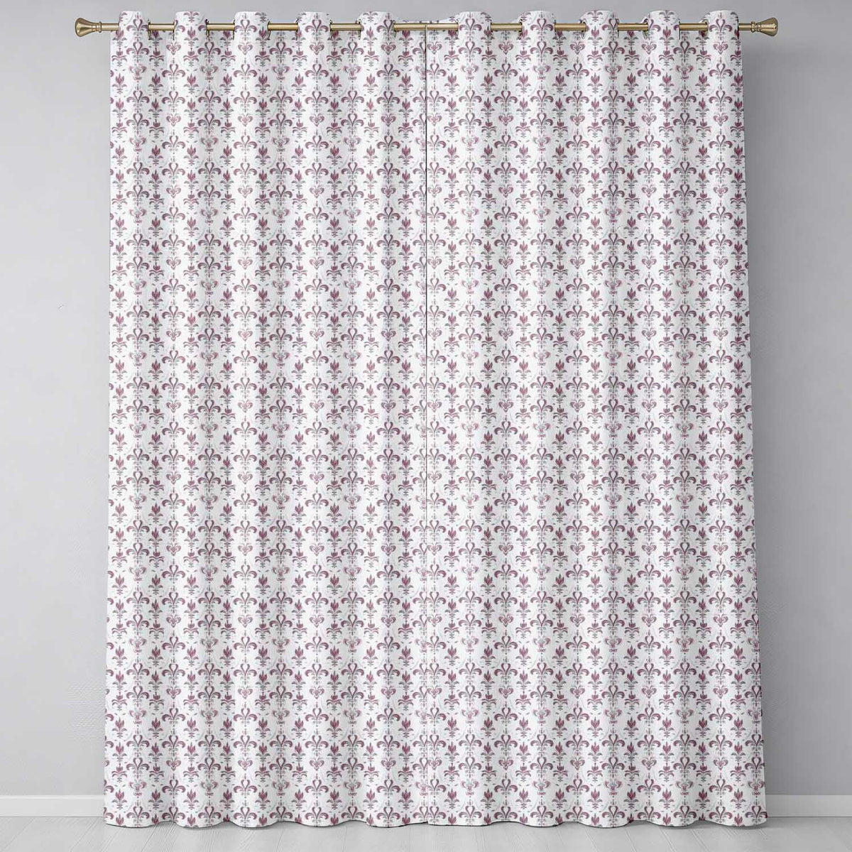 Elegant Purple Fleur de Lis Pattern with Subtle Shaded Background Readymade Eyelet Ring Top Thermal 100% Blackout Curtains