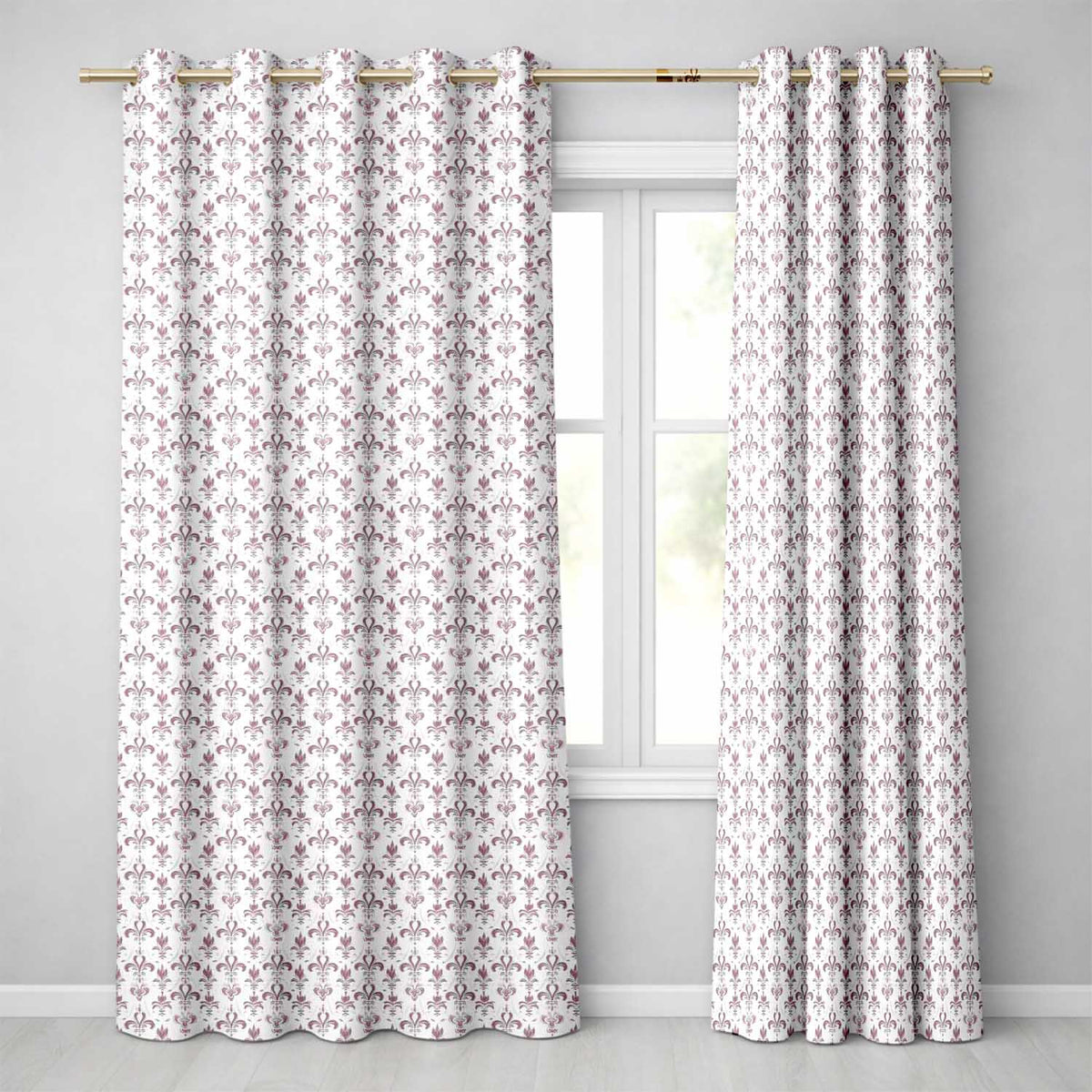 Elegant Purple Fleur de Lis Pattern with Subtle Shaded Background Readymade Eyelet Ring Top Thermal 100% Blackout Curtains