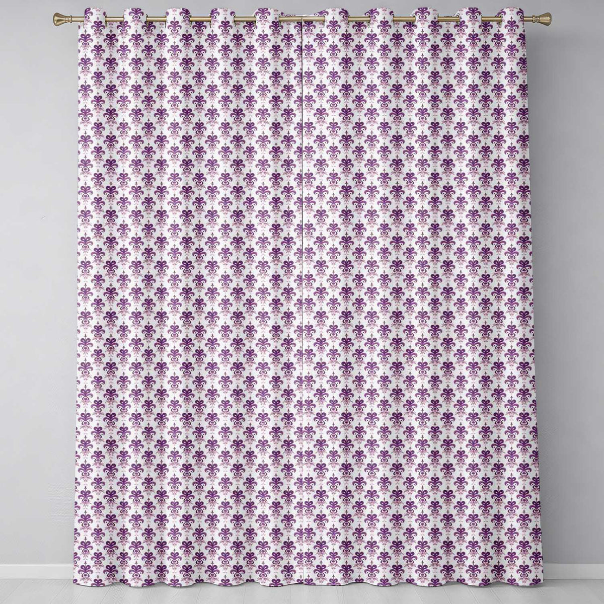 Elegant Plum Floral Damask Repeat Pattern Light Background Seamless Readymade Eyelet Ring Top Thermal 100% Blackout Curtains