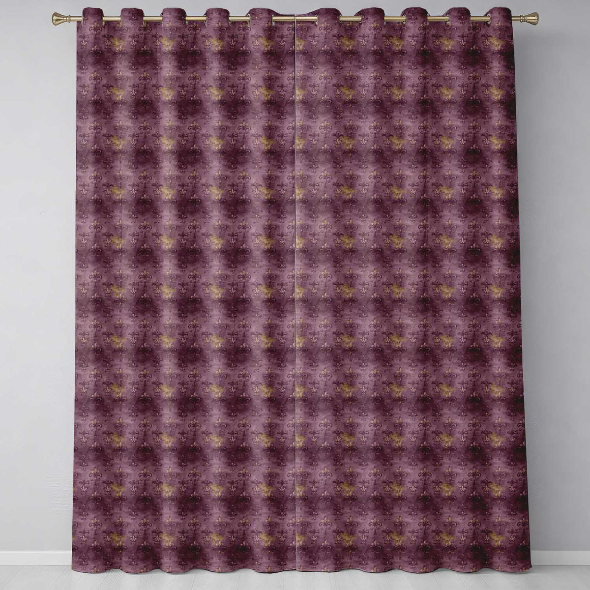 Dark Grunge Purple Fleur De Lis Vintage Texture Seamless Pattern Readymade Eyelet Ring Top Thermal 100% Blackout Curtains