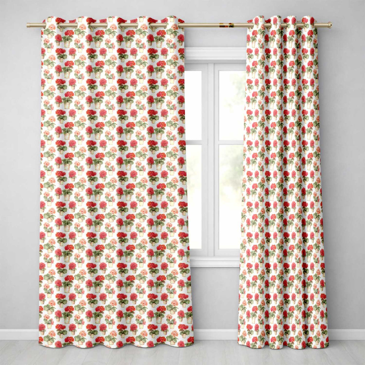 Small Potted Coral Flowers Repeating Pattern Minimal Botanical Readymade Eyelet Ring Top Thermal 100% Blackout Curtains