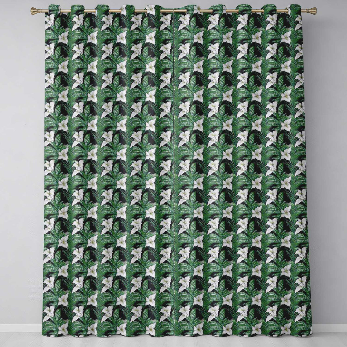 Dark Vintage Lily Leaves Floral Textile Seamless Pattern Readymade Eyelet Ring Top Thermal 100% Blackout Curtains