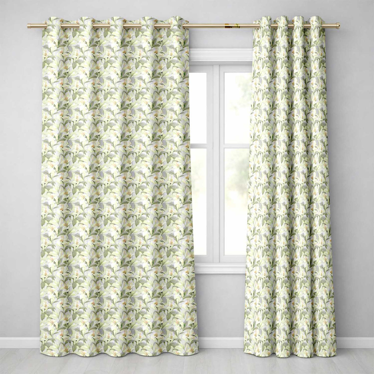 Soft Cream Lily Floral Vintage Seamless Pattern Readymade Eyelet Ring Top Thermal 100% Blackout Curtains