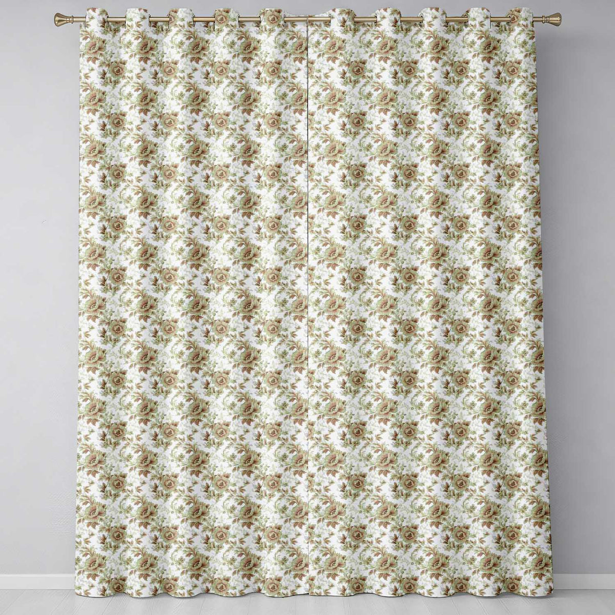 Vintage Neutral Rose Floral Garden Seamless Pattern Readymade Eyelet Ring Top Thermal 100% Blackout Curtains