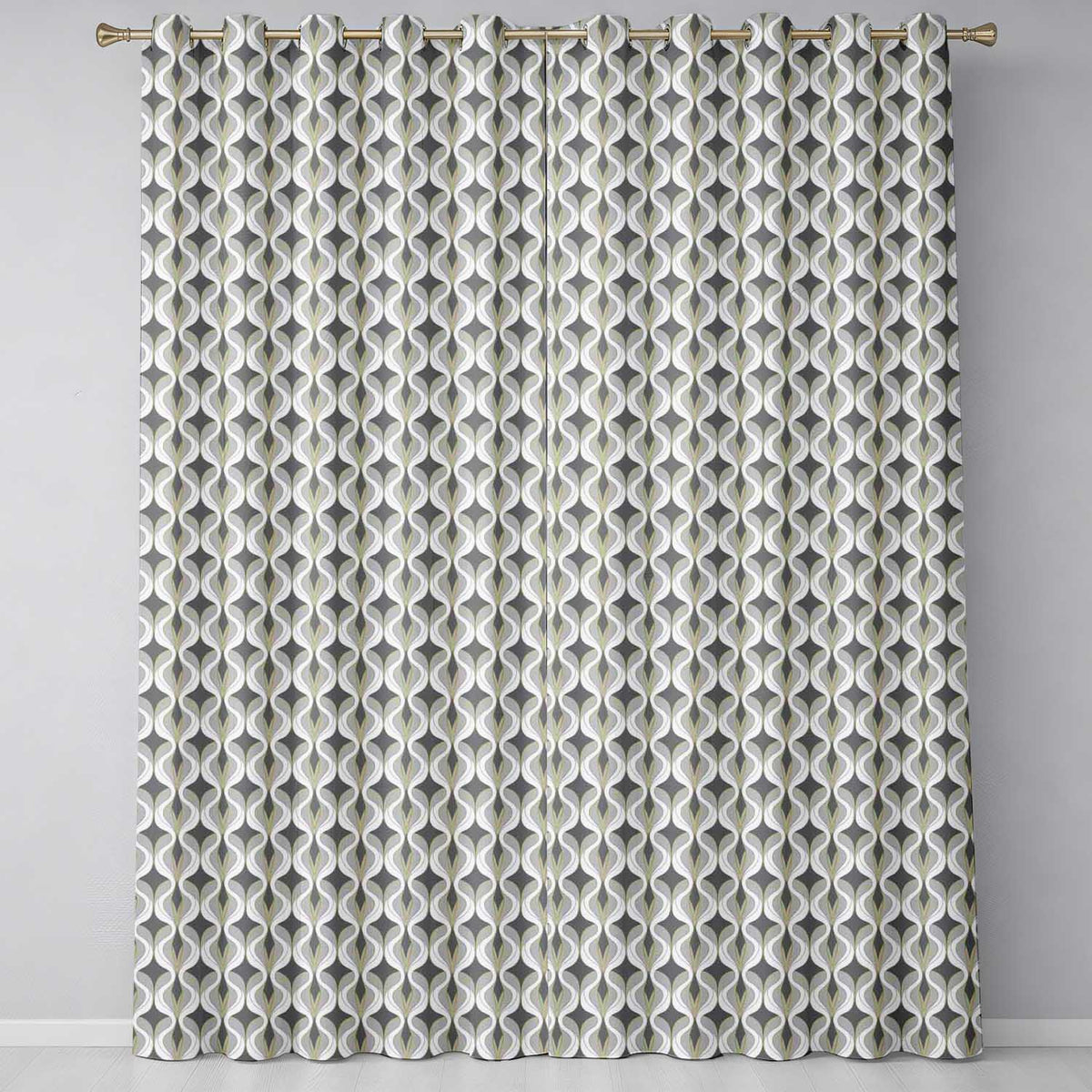 Geometric Wave Abstract Neutral Seamless Pattern Readymade Eyelet Ring Top Thermal 100% Blackout Curtains