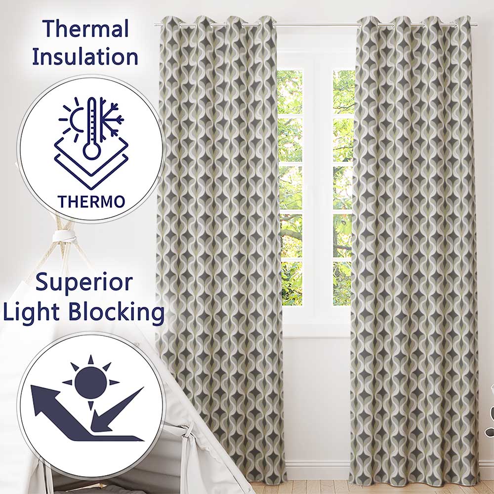 Geometric Wave Abstract Neutral Seamless Pattern Readymade Eyelet Ring Top Thermal 100% Blackout Curtains