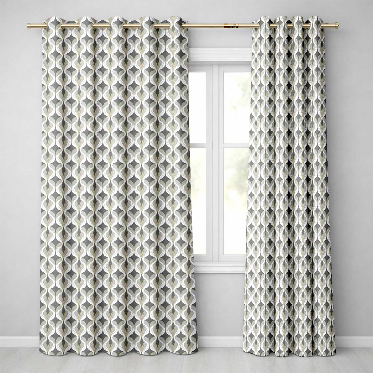 Geometric Wave Abstract Neutral Seamless Pattern Readymade Eyelet Ring Top Thermal 100% Blackout Curtains