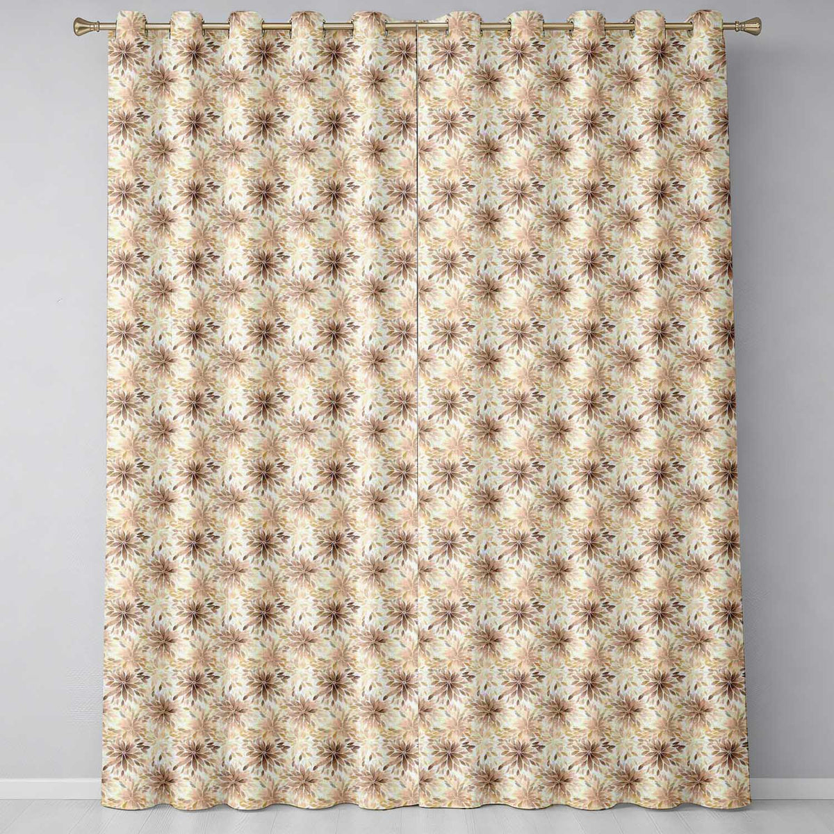 Elegant Beige Floral Watercolor Petal Burst Seamless Pattern Readymade Eyelet Ring Top Thermal 100% Blackout Curtains