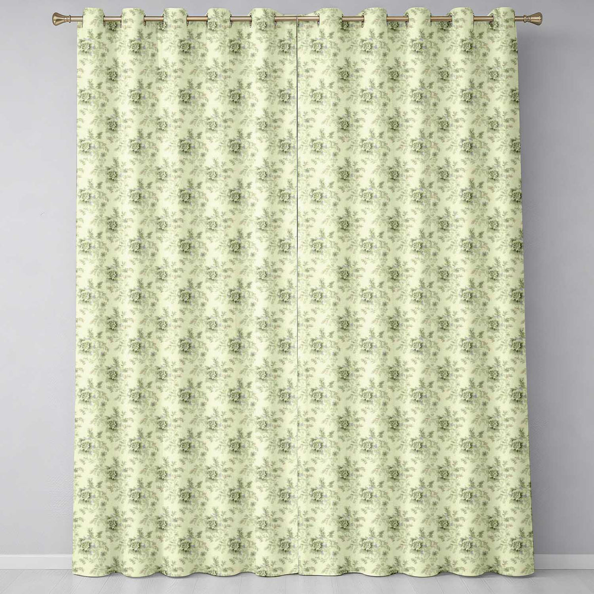 Soft Neutral Floral Bouquet Classic Seamless Pattern Readymade Eyelet Ring Top Thermal 100% Blackout Curtains