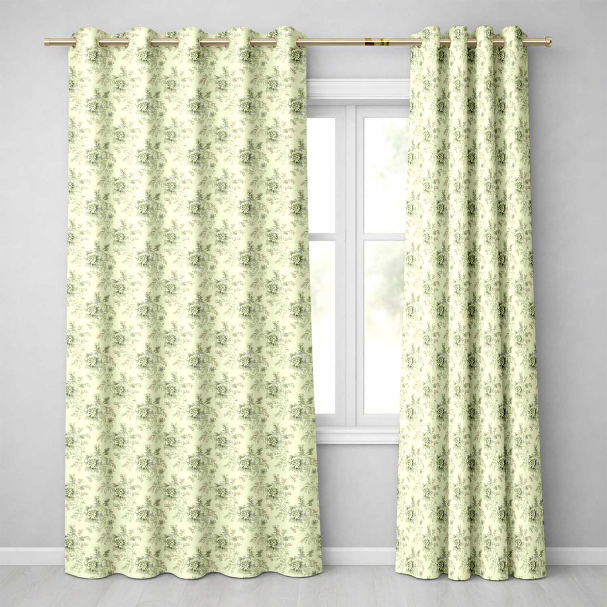 Soft Neutral Floral Bouquet Classic Seamless Pattern Readymade Eyelet Ring Top Thermal 100% Blackout Curtains