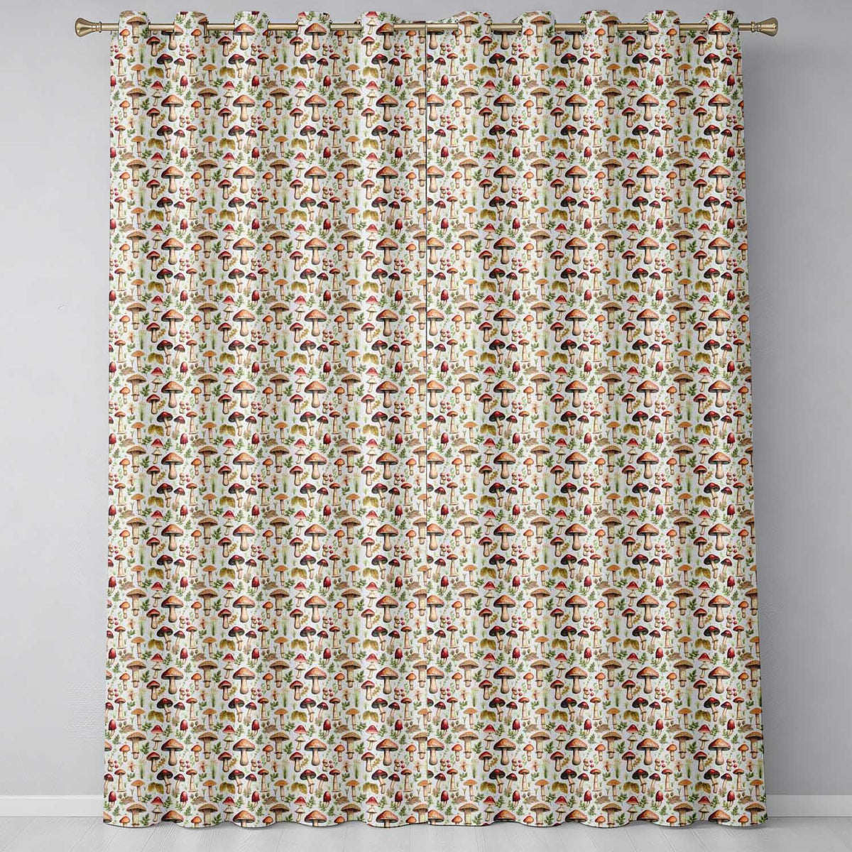 Rustic Woodland Mushroom Leaves Nature Seamless Pattern Readymade Eyelet Ring Top Thermal 100% Blackout Curtains