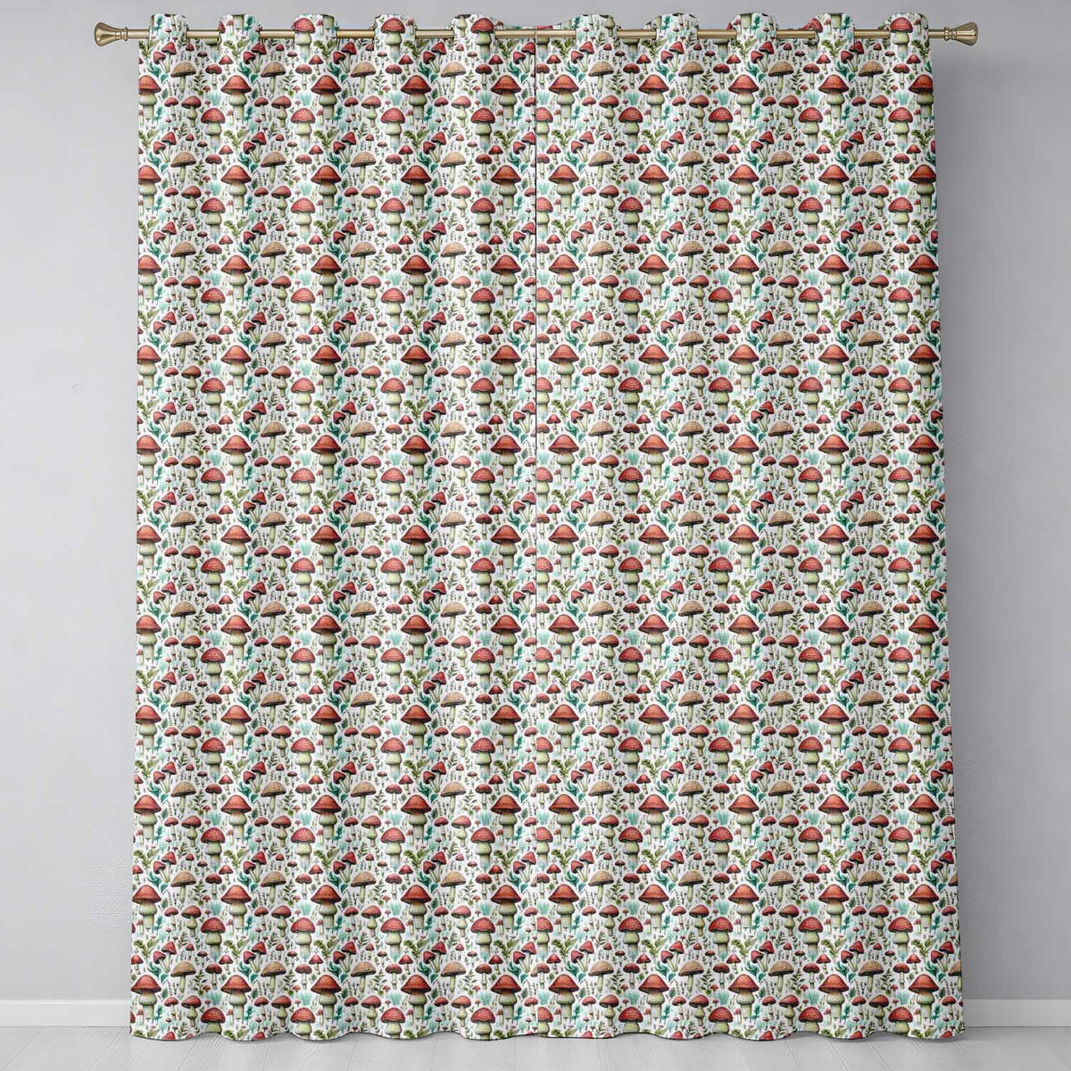 Woodland Red Toadstool Mushroom Botanical Seamless Pattern Readymade Eyelet Ring Top Thermal 100% Blackout Curtains