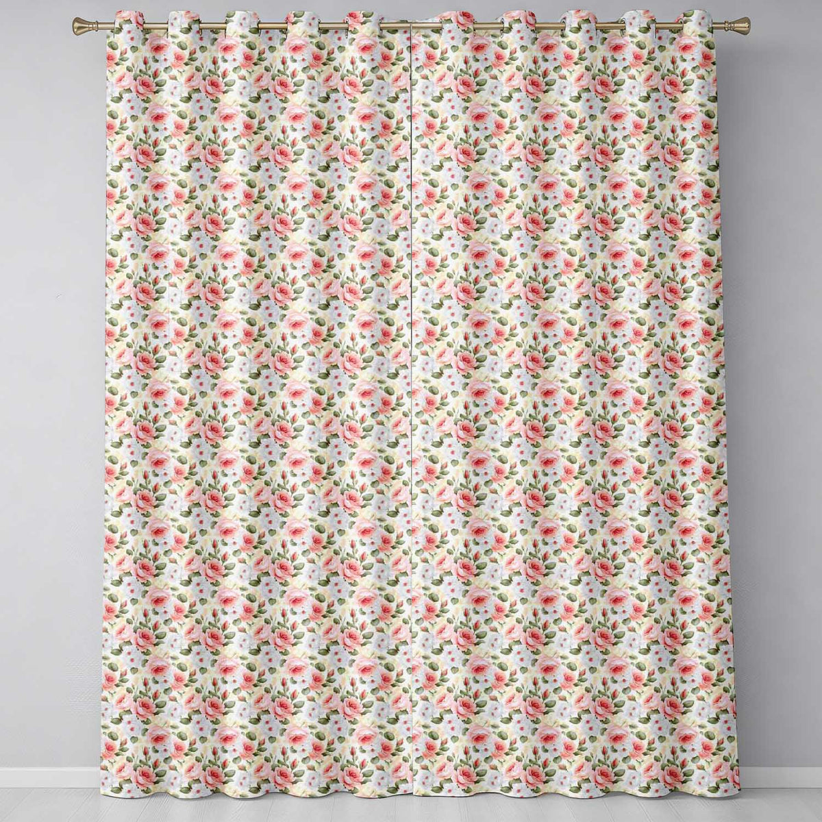 Vintage Rose Blossom Floral Botanical Seamless Pattern Readymade Eyelet Ring Top Thermal 100% Blackout Curtains