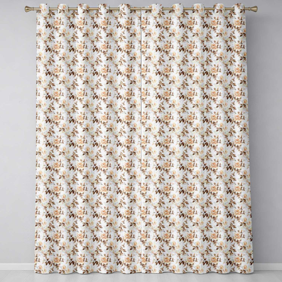 Vintage Sepia Rose Botanical Floral Seamless Pattern Readymade Eyelet Ring Top Thermal 100% Blackout Curtains