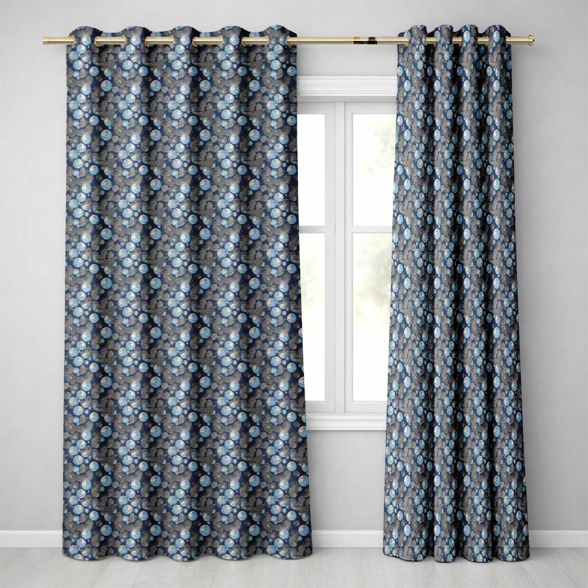 Abstract Ocean Bubble Texture Seamless Pattern Readymade Eyelet Ring Top Thermal 100% Blackout Curtains