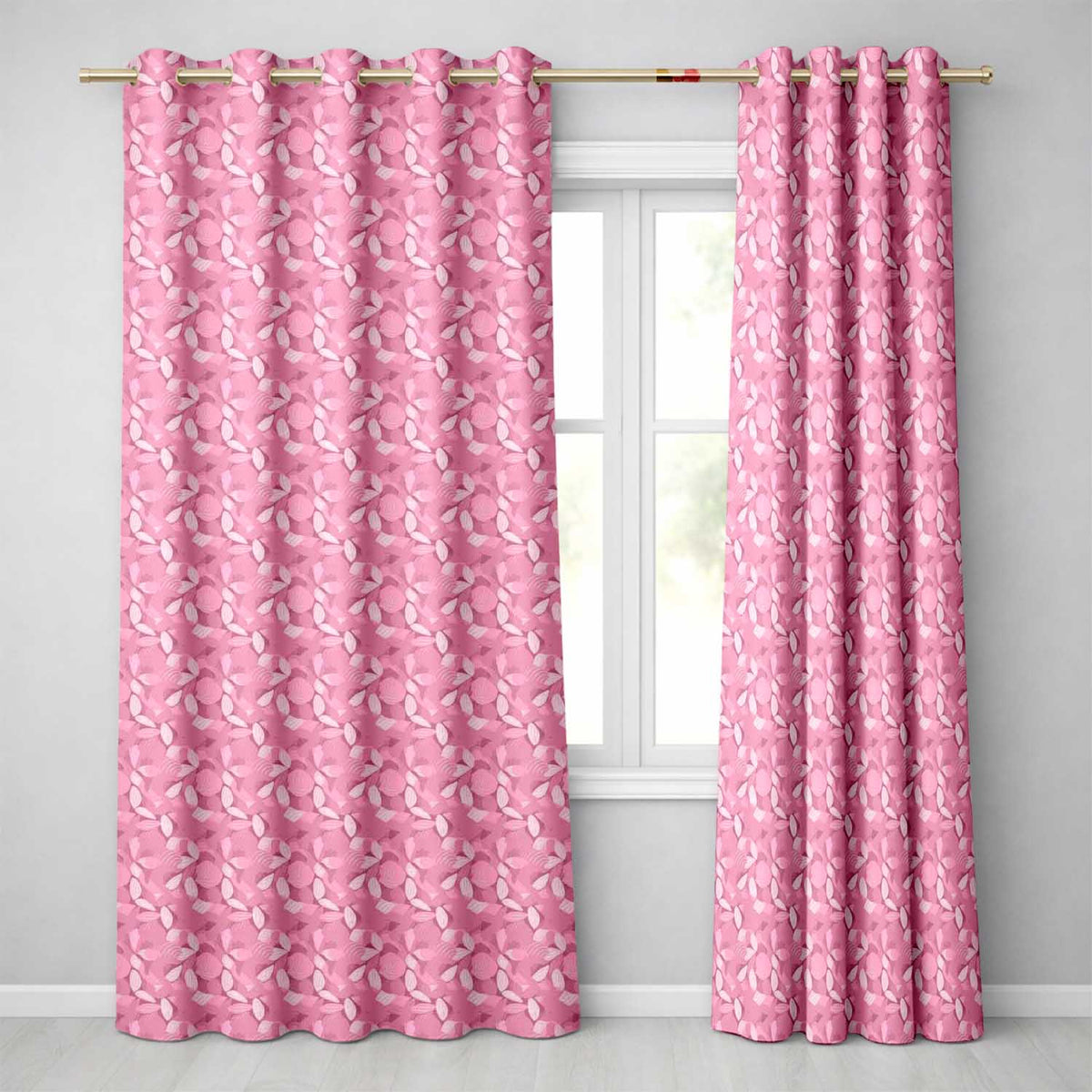 Soft Pink Abstract Leaf Petal Floral Seamless Pattern Readymade Eyelet Ring Top Thermal 100% Blackout Curtains